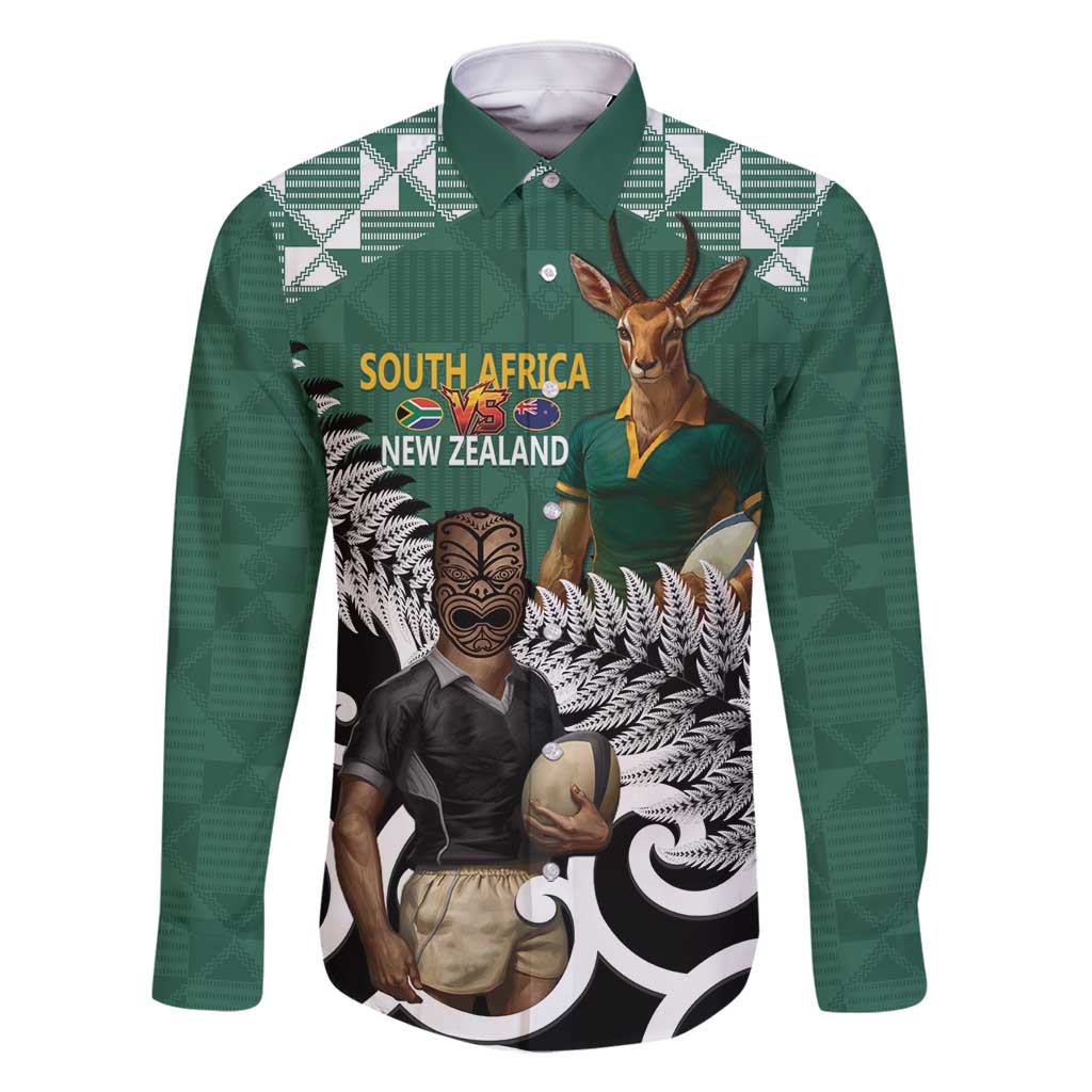 New Zealand South Africa Rugby Custom Family Matching Long Sleeve Bodycon Dress and Hawaiian Shirt Springboks Kente All Black Maori Together - Polynesian Pride