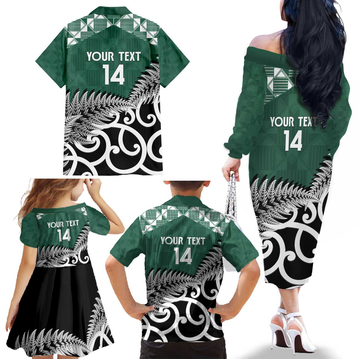 New Zealand South Africa Rugby Custom Family Matching Off The Shoulder Long Sleeve Dress and Hawaiian Shirt Springboks Kente All Black Maori Together - Polynesian Pride