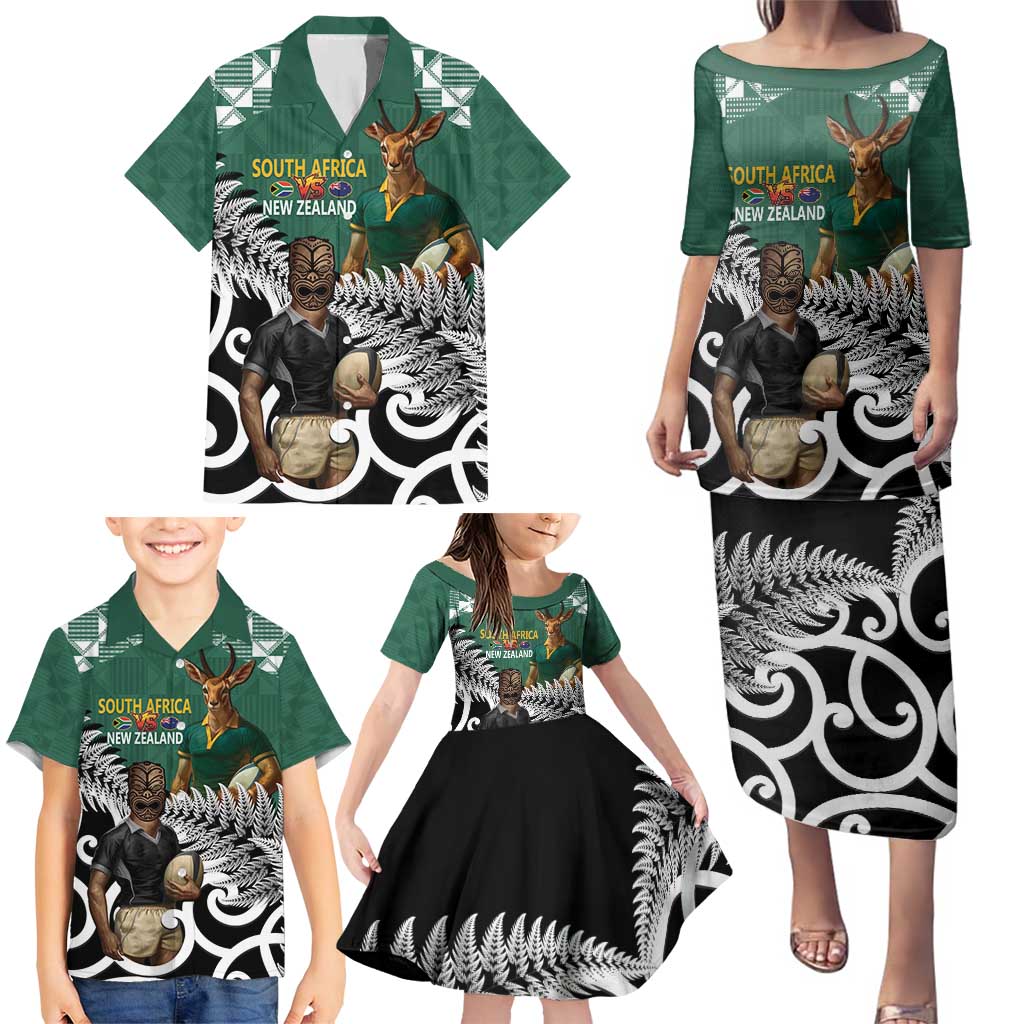 New Zealand South Africa Rugby Custom Family Matching Puletasi and Hawaiian Shirt Springboks Kente All Black Maori Together - Polynesian Pride