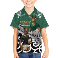 New Zealand South Africa Rugby Custom Family Matching Puletasi and Hawaiian Shirt Springboks Kente All Black Maori Together - Polynesian Pride