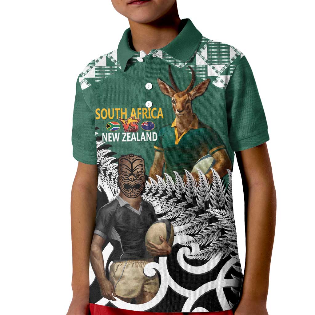 New Zealand South Africa Rugby Custom Kid Polo Shirt Springboks Kente All Black Maori Together - Polynesian Pride