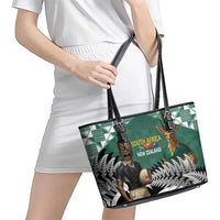 New Zealand South Africa Rugby Leather Tote Bag Springboks Kente All Black Maori Together - Polynesian Pride