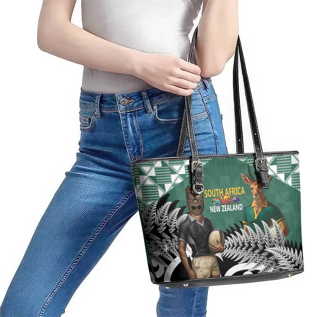 New Zealand South Africa Rugby Leather Tote Bag Springboks Kente All Black Maori Together - Polynesian Pride
