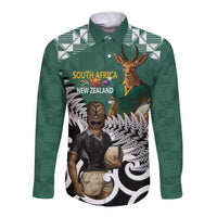 New Zealand South Africa Rugby Custom Long Sleeve Button Shirt Springboks Kente All Black Maori Together - Polynesian Pride
