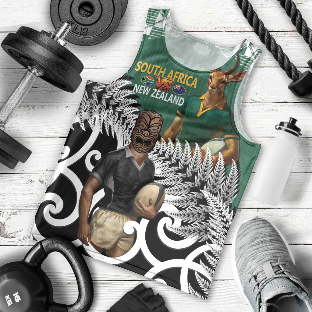 New Zealand South Africa Rugby Custom Men Tank Top Springboks Kente All Black Maori Together - Polynesian Pride