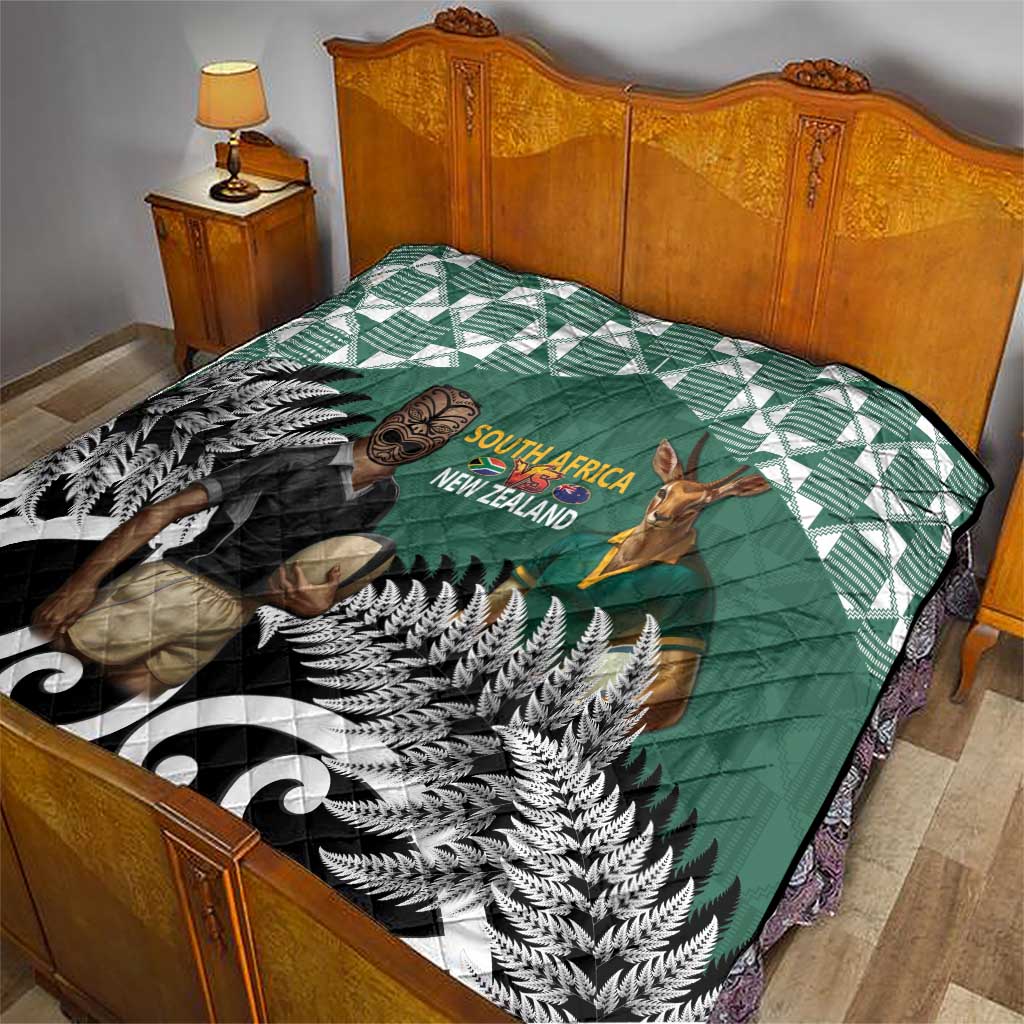 New Zealand South Africa Rugby Quilt Springboks Kente All Black Maori Together - Polynesian Pride
