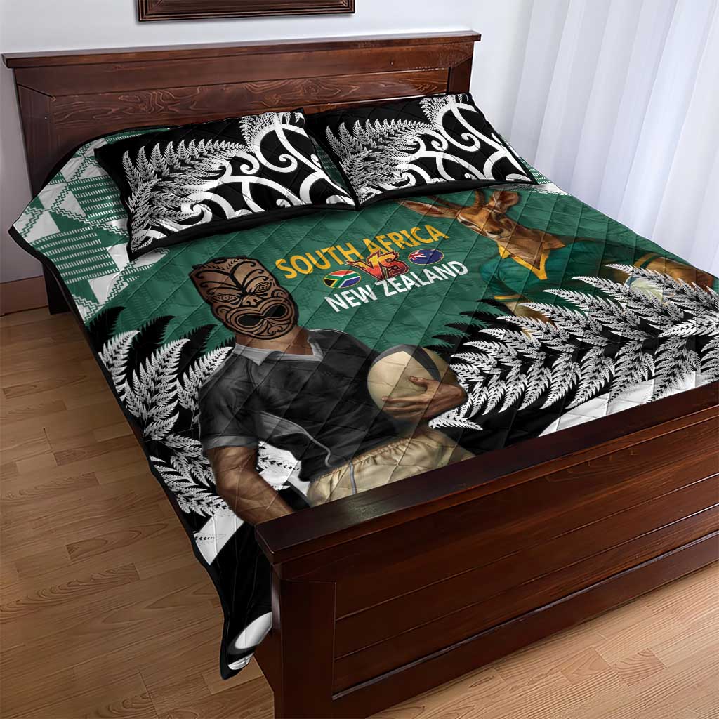 New Zealand South Africa Rugby Quilt Bed Set Springboks Kente All Black Maori Together - Polynesian Pride