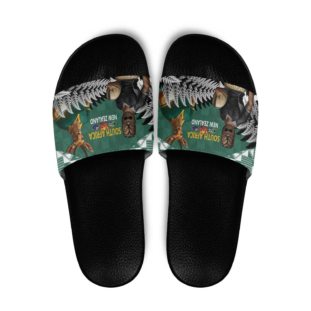 New Zealand South Africa Rugby Slide Sandals Springboks Kente All Black Maori Together - Polynesian Pride