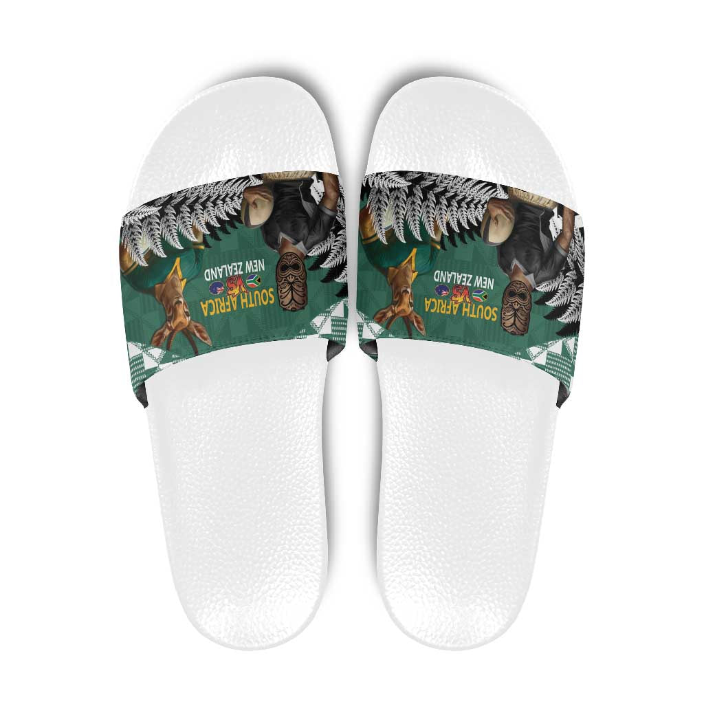 New Zealand South Africa Rugby Slide Sandals Springboks Kente All Black Maori Together - Polynesian Pride