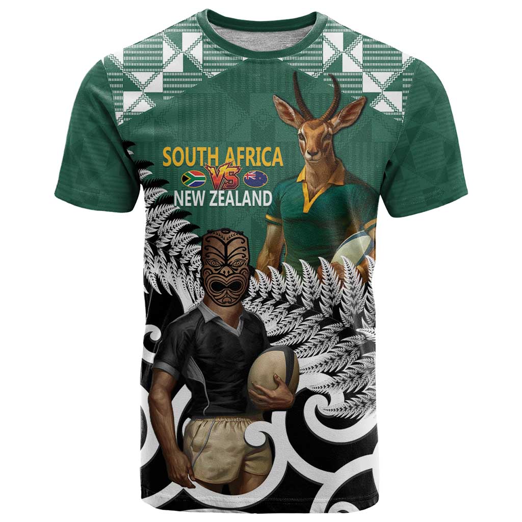 New Zealand South Africa Rugby Custom T Shirt Springboks Kente All Black Maori Together - Polynesian Pride