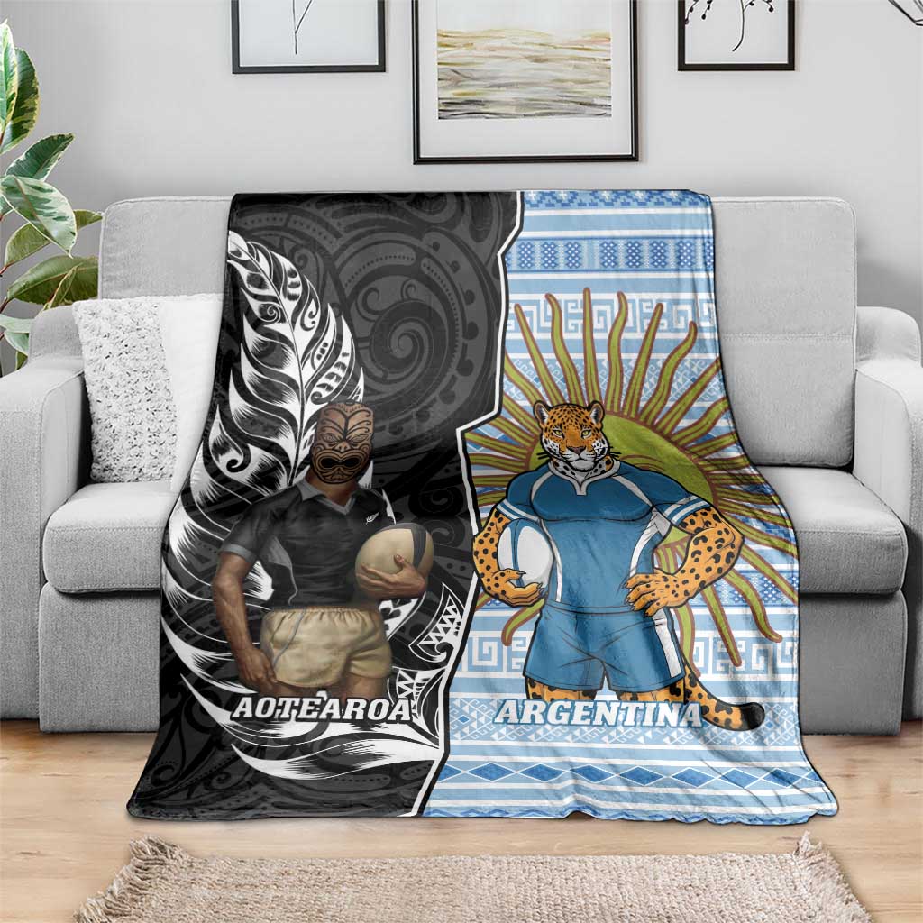 New Zealand Argentina Rugby Blanket 2025 Los Pumas All Black Together - Polynesian Pride