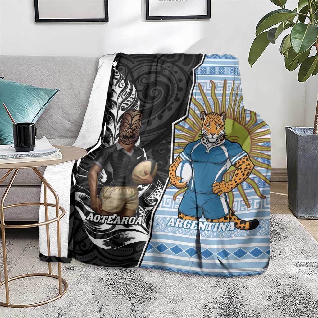 New Zealand Argentina Rugby Blanket 2025 Los Pumas All Black Together - Polynesian Pride