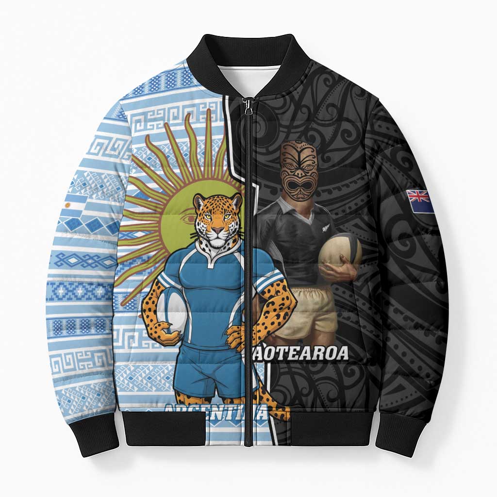 New Zealand Argentina Rugby Custom Bomber Puffer Jacket 2025 Los Pumas All Black Together - Polynesian Pride