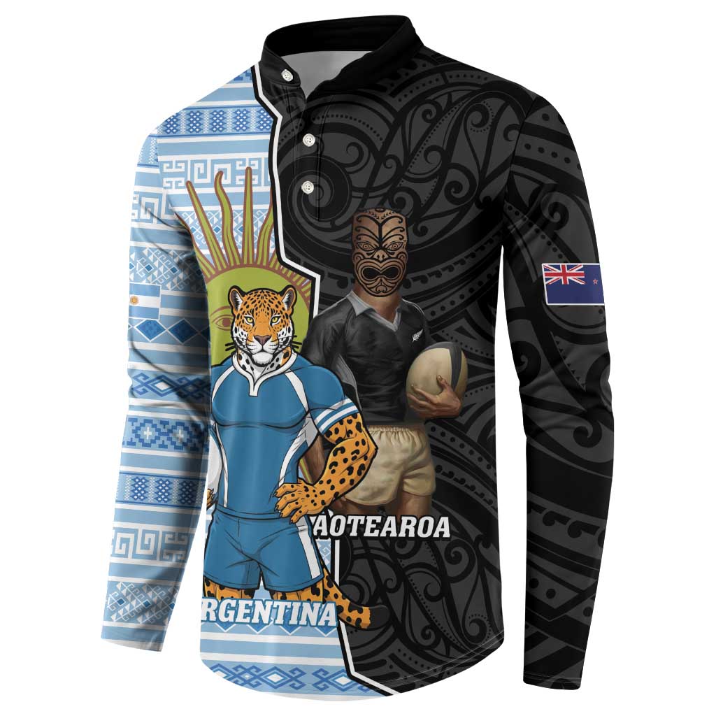 New Zealand Argentina Rugby Custom Button Sweatshirt 2025 Los Pumas All Black Together - Polynesian Pride