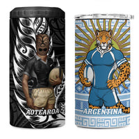 New Zealand Argentina Rugby 4 in 1 Can Cooler Tumbler 2025 Los Pumas All Black Together - Polynesian Pride