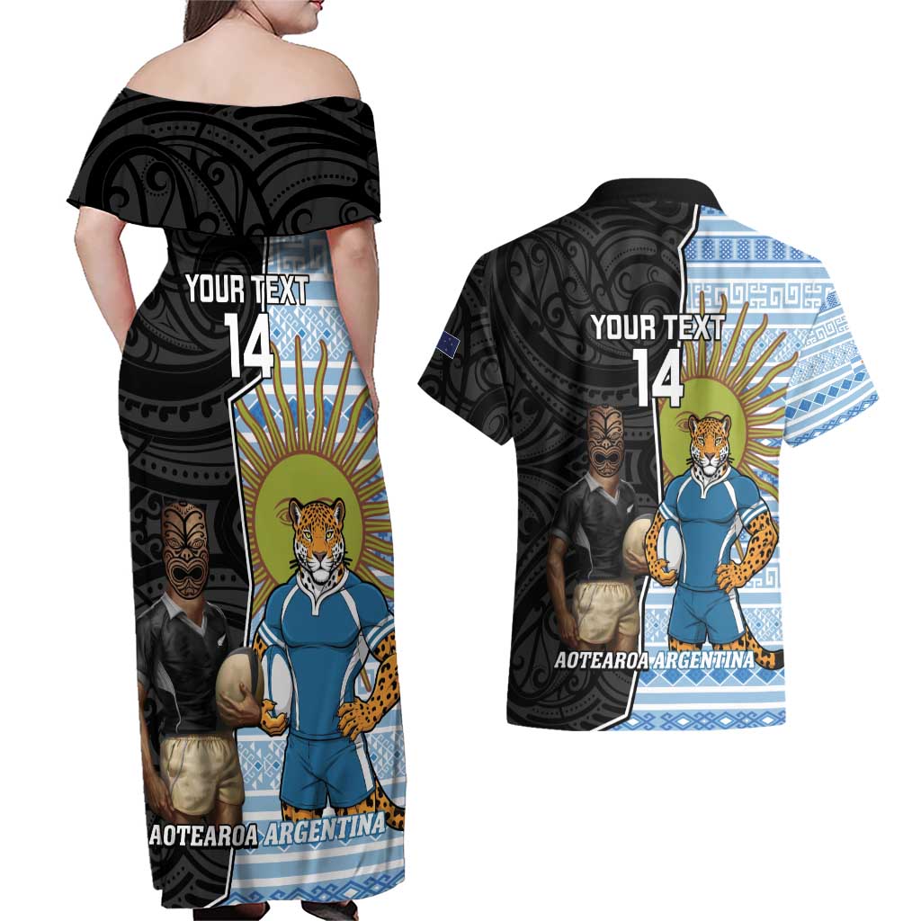 New Zealand Argentina Rugby Custom Couples Matching Off Shoulder Maxi Dress and Hawaiian Shirt 2025 Los Pumas All Black Together - Polynesian Pride