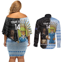 New Zealand Argentina Rugby Custom Couples Matching Off Shoulder Short Dress and Long Sleeve Button Shirt 2025 Los Pumas All Black Together - Polynesian Pride