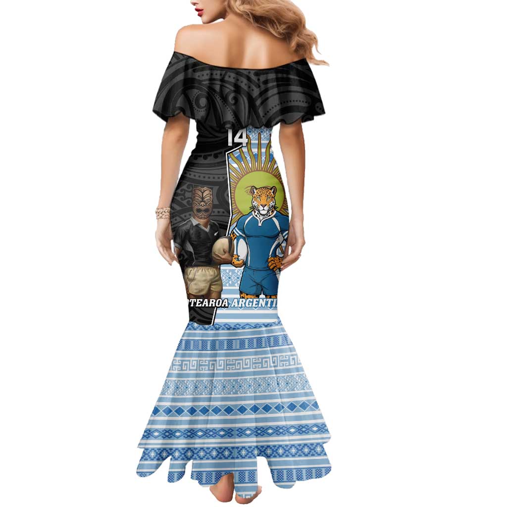New Zealand Argentina Rugby Custom Family Matching Mermaid Dress and Hawaiian Shirt 2025 Los Pumas All Black Together - Polynesian Pride