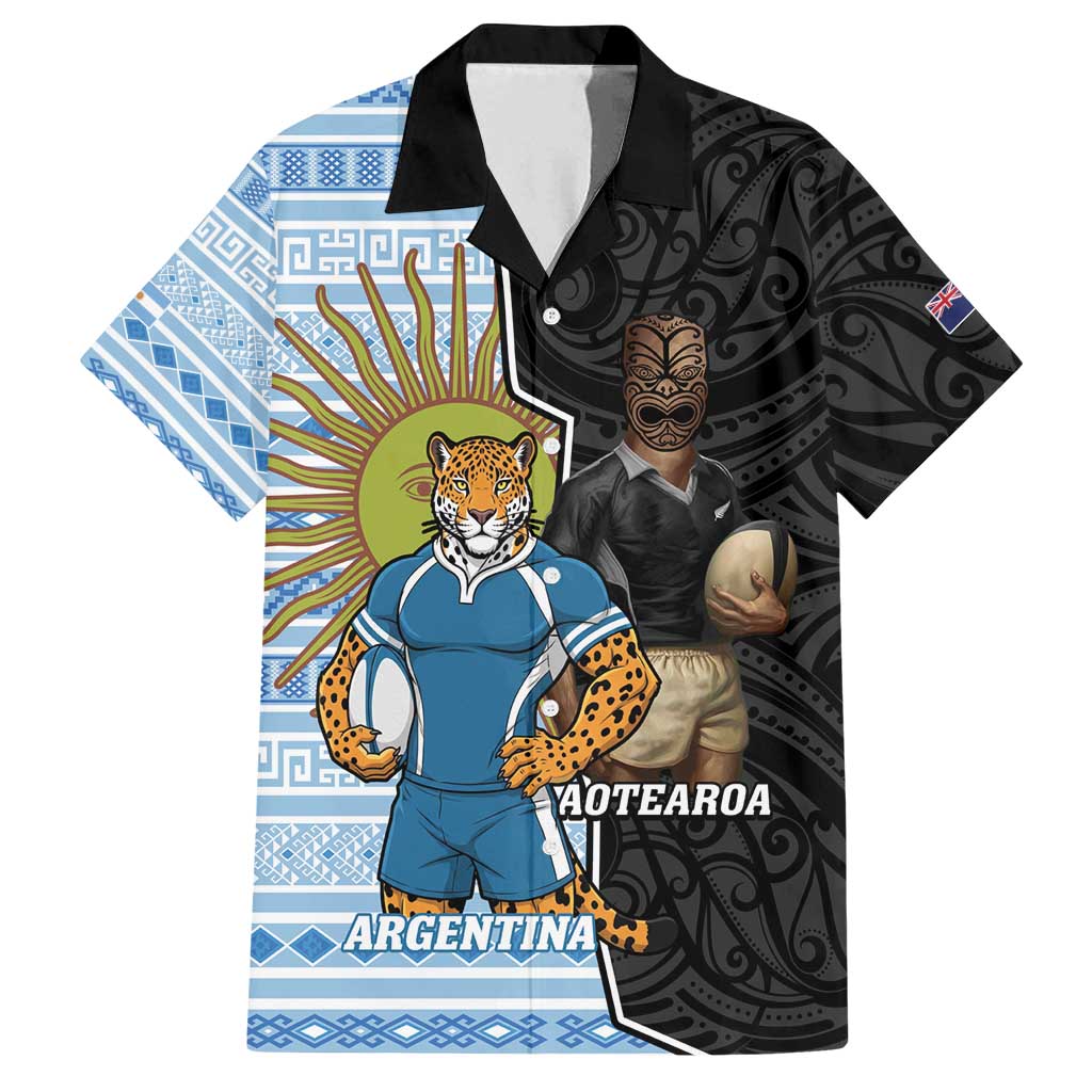 New Zealand Argentina Rugby Custom Family Matching Off Shoulder Maxi Dress and Hawaiian Shirt 2025 Los Pumas All Black Together - Polynesian Pride