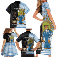 New Zealand Argentina Rugby Custom Family Matching Short Sleeve Bodycon Dress and Hawaiian Shirt 2025 Los Pumas All Black Together - Polynesian Pride