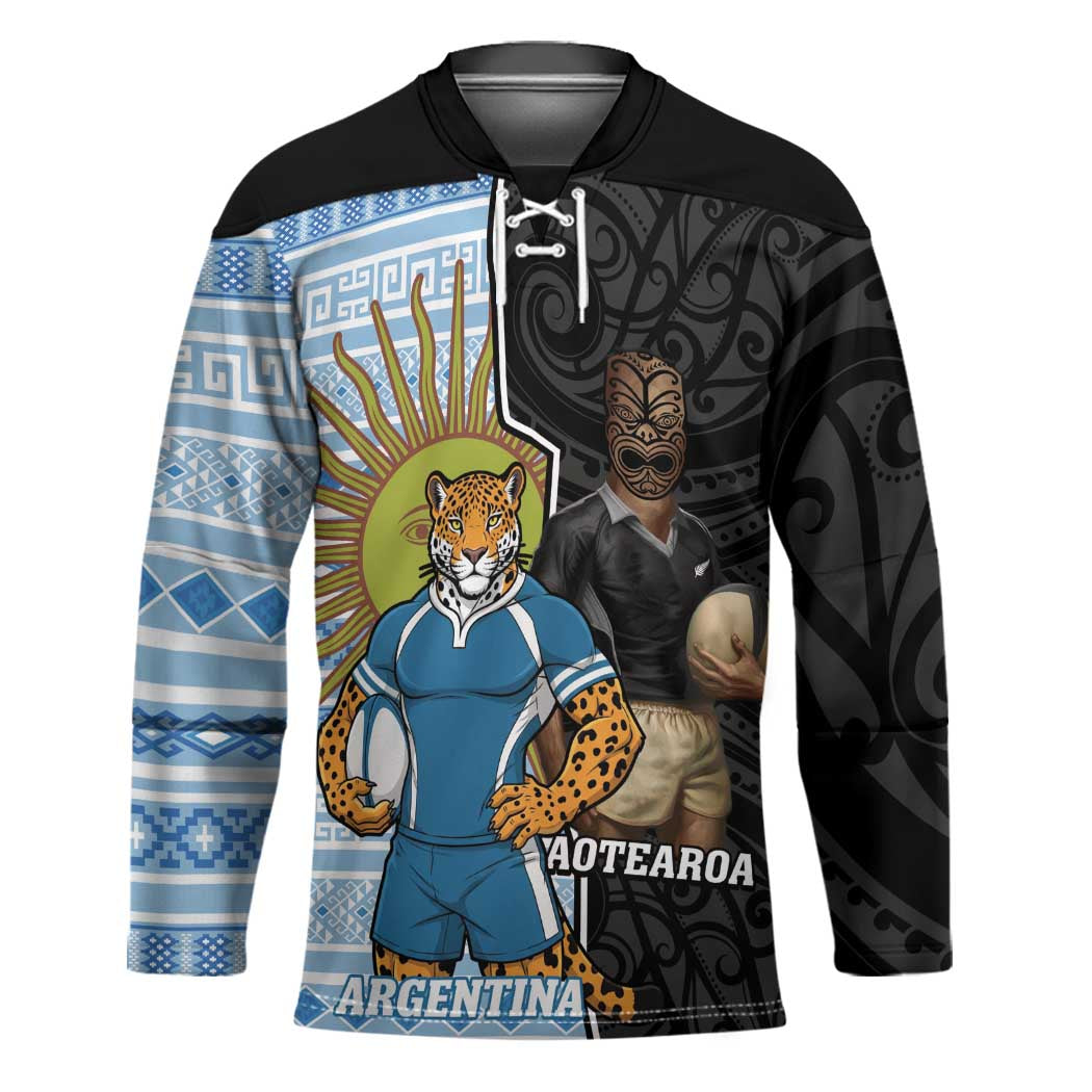 New Zealand Argentina Rugby Custom Hockey Jersey 2025 Los Pumas All Black Together - Polynesian Pride