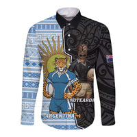 New Zealand Argentina Rugby Custom Long Sleeve Button Shirt 2025 Los Pumas All Black Together - Polynesian Pride