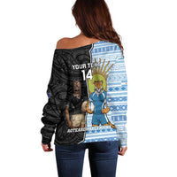 New Zealand Argentina Rugby Custom Off Shoulder Sweater 2025 Los Pumas All Black Together - Polynesian Pride