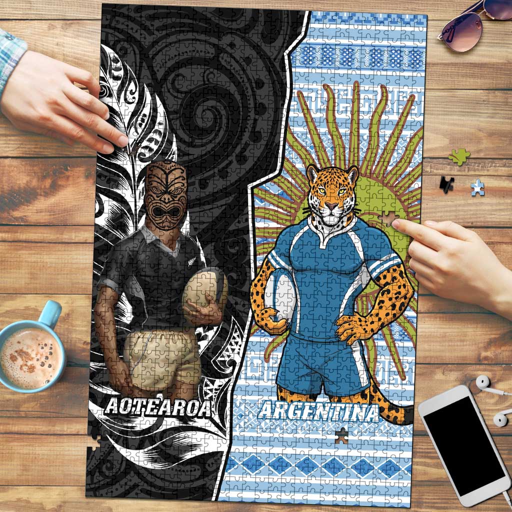 New Zealand Argentina Rugby Puzzle 2025 Los Pumas All Black Together - Polynesian Pride