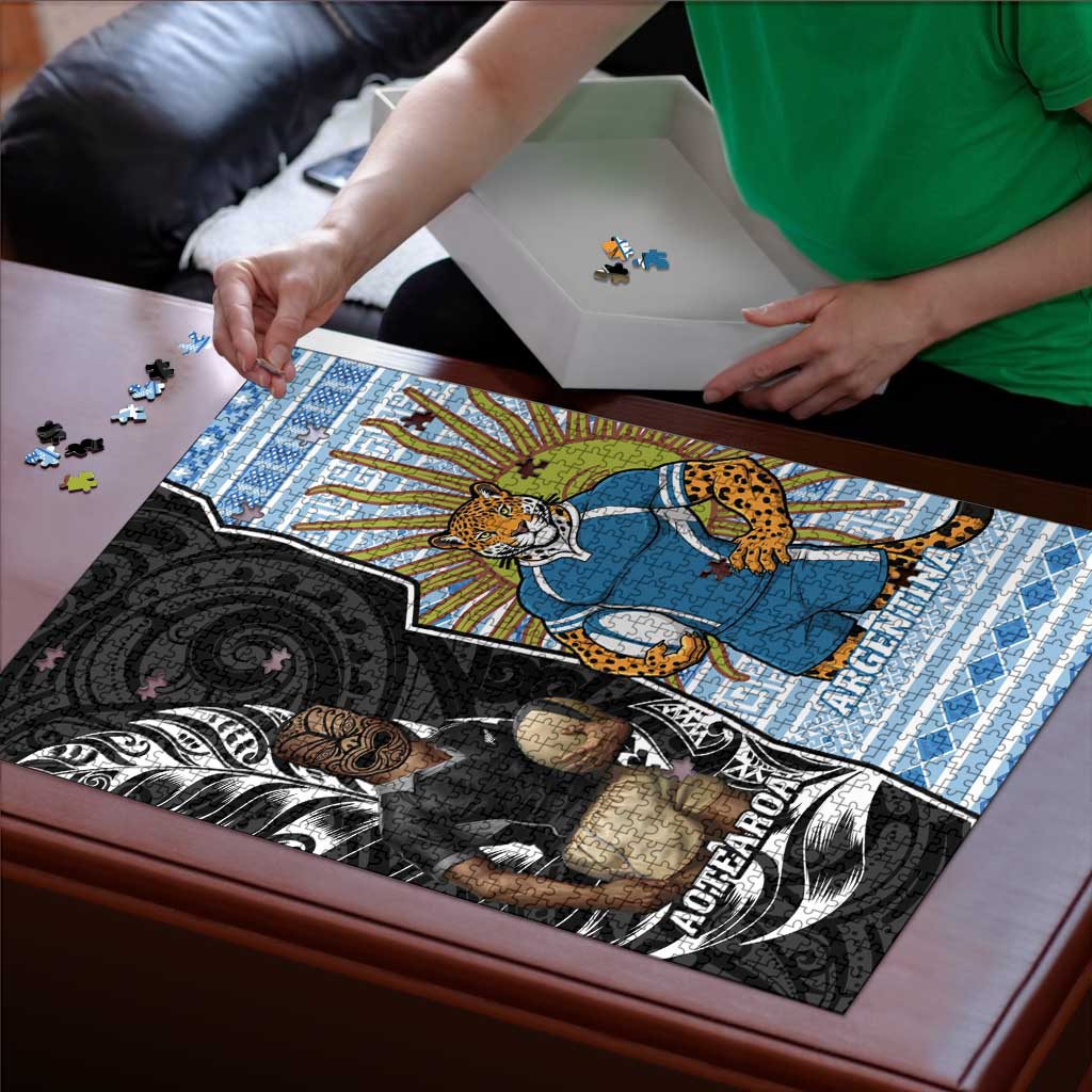 New Zealand Argentina Rugby Puzzle 2025 Los Pumas All Black Together - Polynesian Pride