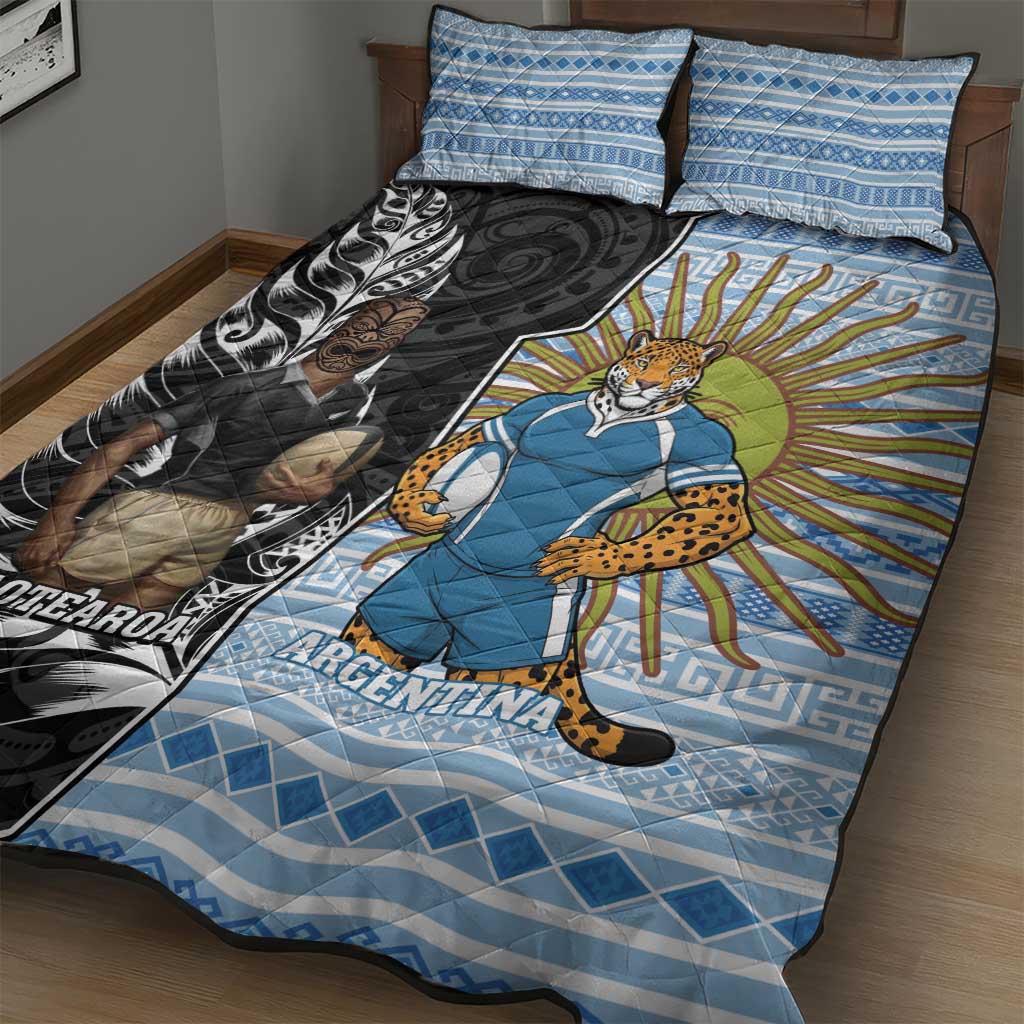 New Zealand Argentina Rugby Quilt Bed Set 2025 Los Pumas All Black Together - Polynesian Pride