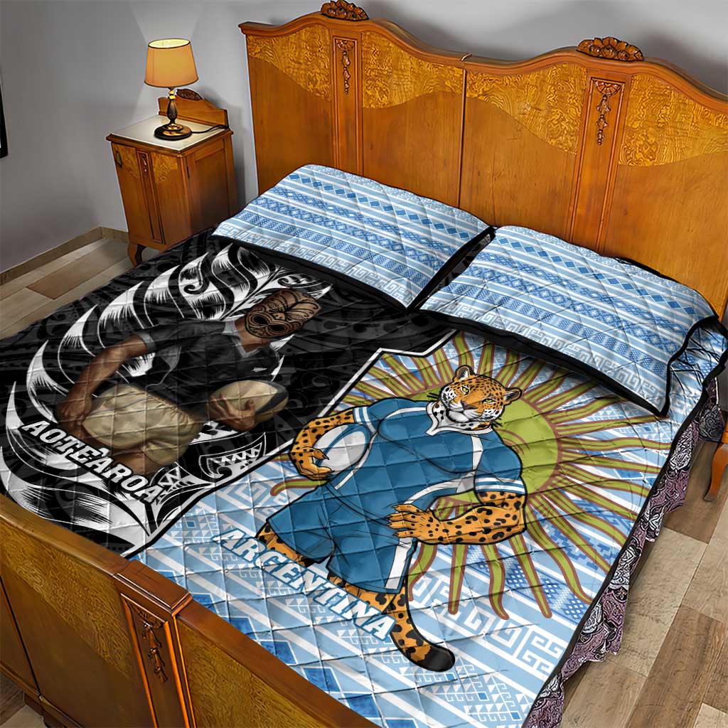 New Zealand Argentina Rugby Quilt Bed Set 2025 Los Pumas All Black Together - Polynesian Pride