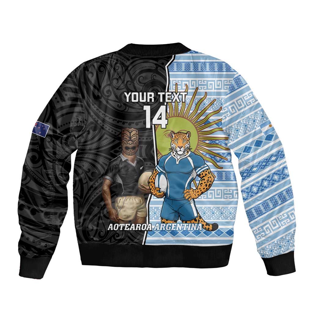 New Zealand Argentina Rugby Custom Sleeve Zip Bomber Jacket 2025 Los Pumas All Black Together - Polynesian Pride