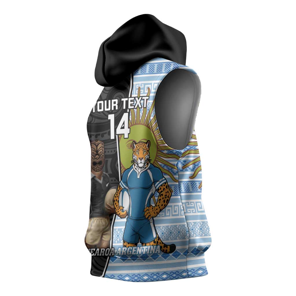 New Zealand Argentina Rugby Custom Sleeveless Hoodie 2025 Los Pumas All Black Together - Polynesian Pride