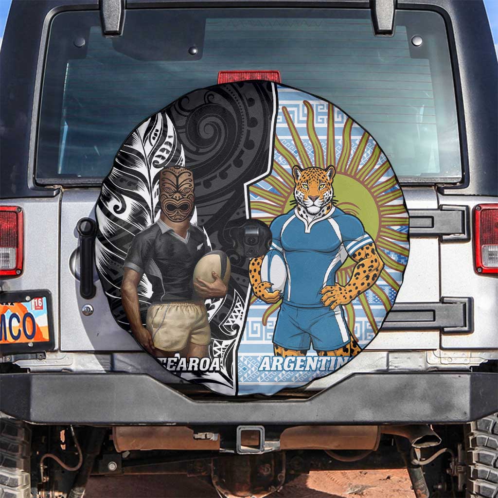 New Zealand Argentina Rugby Spare Tire Cover 2025 Los Pumas All Black Together - Polynesian Pride