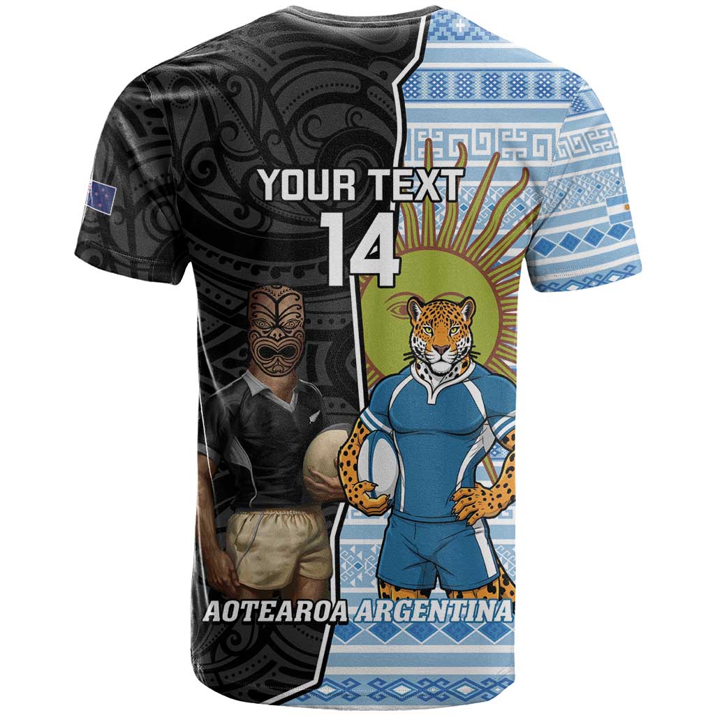 New Zealand Argentina Rugby Custom T Shirt 2025 Los Pumas All Black Together - Polynesian Pride