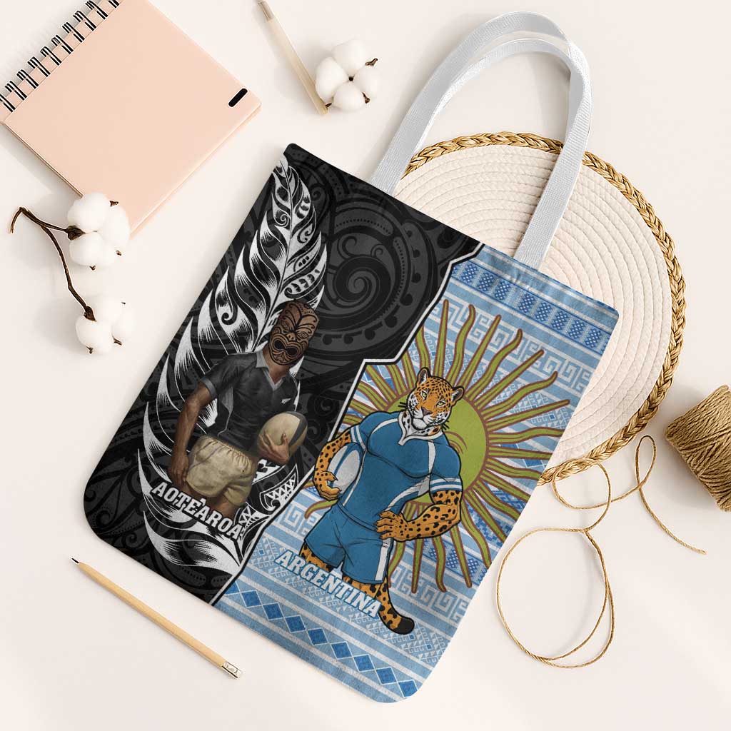 New Zealand Argentina Rugby Tote Bag 2025 Los Pumas All Black Together - Polynesian Pride