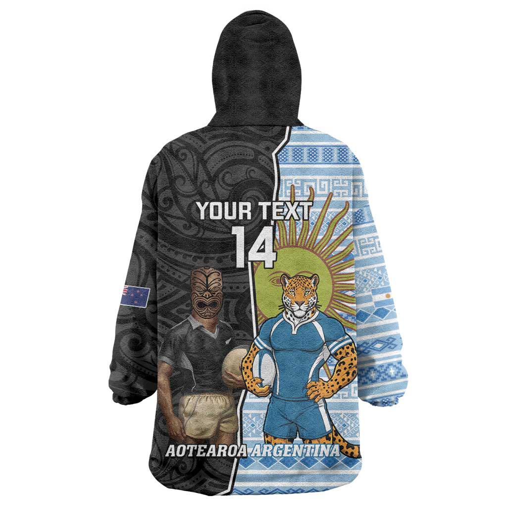 New Zealand Argentina Rugby Custom Wearable Blanket Hoodie 2025 Los Pumas All Black Together - Polynesian Pride