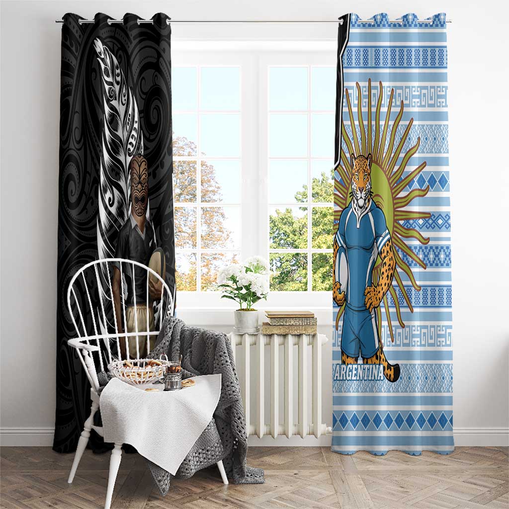 New Zealand Argentina Rugby Window Curtain 2025 Los Pumas All Black Together - Polynesian Pride