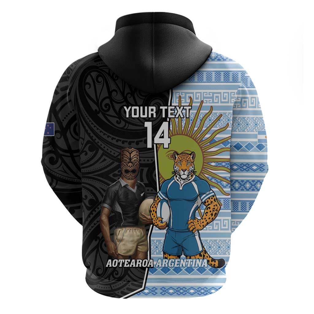 New Zealand Argentina Rugby Custom Zip Hoodie 2025 Los Pumas All Black Together - Polynesian Pride