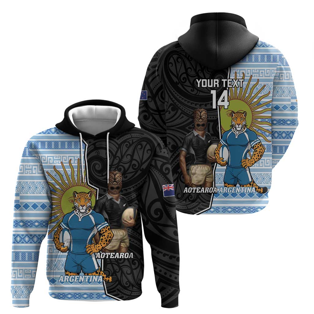 New Zealand Argentina Rugby Custom Zip Hoodie 2025 Los Pumas All Black Together - Polynesian Pride