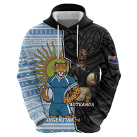New Zealand Argentina Rugby Custom Zip Hoodie 2025 Los Pumas All Black Together - Polynesian Pride