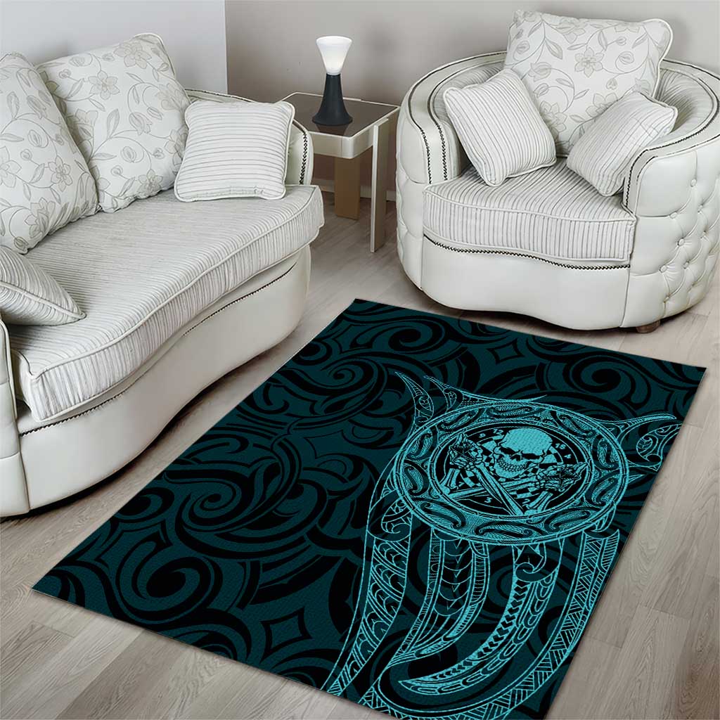 New Zealand Skull Darts Area Rug Aotearoa Maori Chest Tattoo Stylized Teal - Polynesian Pride