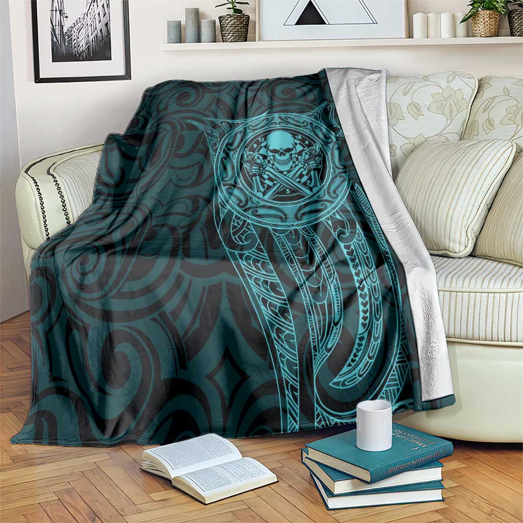 New Zealand Skull Darts Blanket Aotearoa Maori Chest Tattoo Stylized Teal - Polynesian Pride