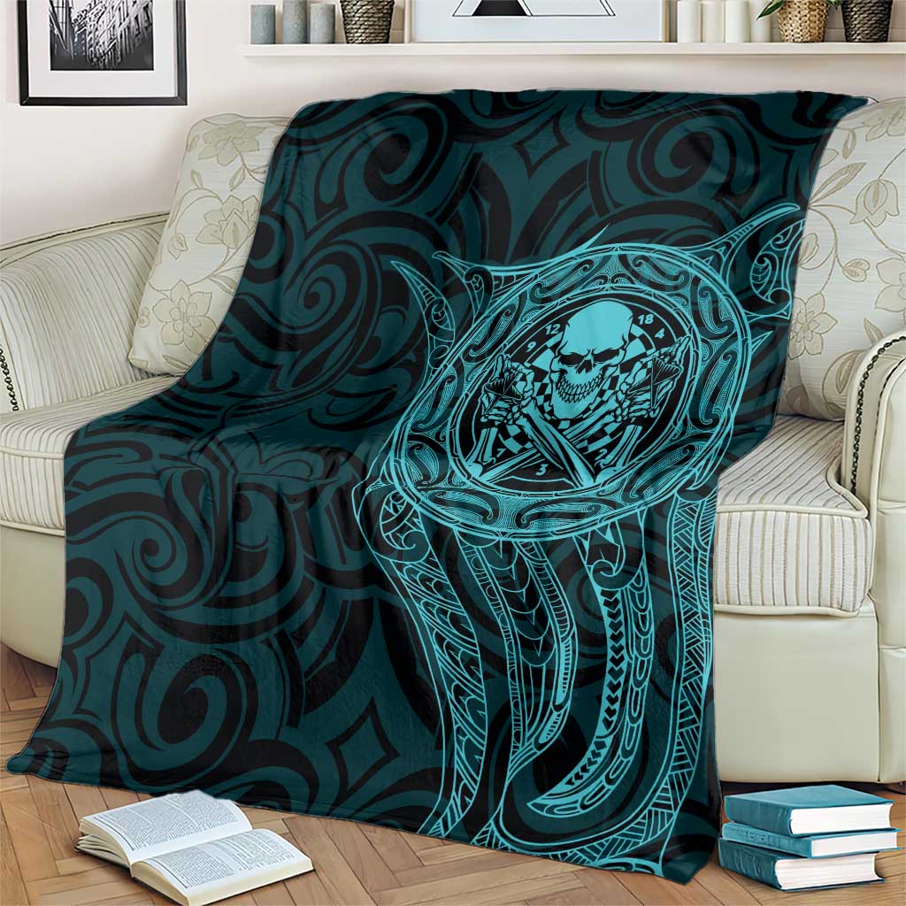 New Zealand Skull Darts Blanket Aotearoa Maori Chest Tattoo Stylized Teal - Polynesian Pride