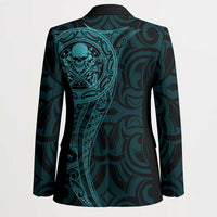 New Zealand Skull Darts Blazer Aotearoa Maori Chest Tattoo Stylized Teal - Polynesian Pride
