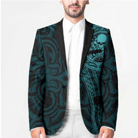 New Zealand Skull Darts Blazer Aotearoa Maori Chest Tattoo Stylized Teal - Polynesian Pride