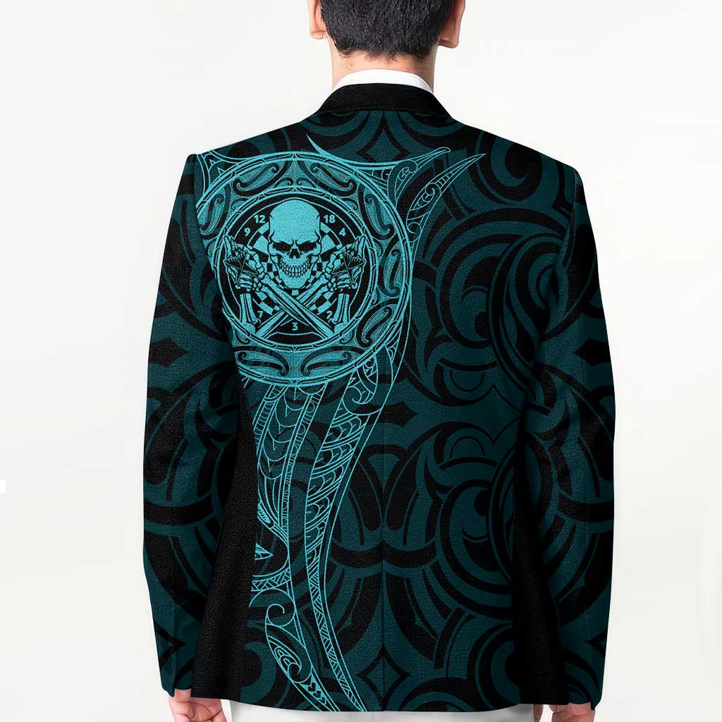 New Zealand Skull Darts Blazer Aotearoa Maori Chest Tattoo Stylized Teal - Polynesian Pride
