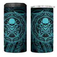 New Zealand Skull Darts 4 in 1 Can Cooler Tumbler Aotearoa Maori Chest Tattoo Stylized Teal - Polynesian Pride