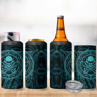 New Zealand Skull Darts 4 in 1 Can Cooler Tumbler Aotearoa Maori Chest Tattoo Stylized Teal - Polynesian Pride