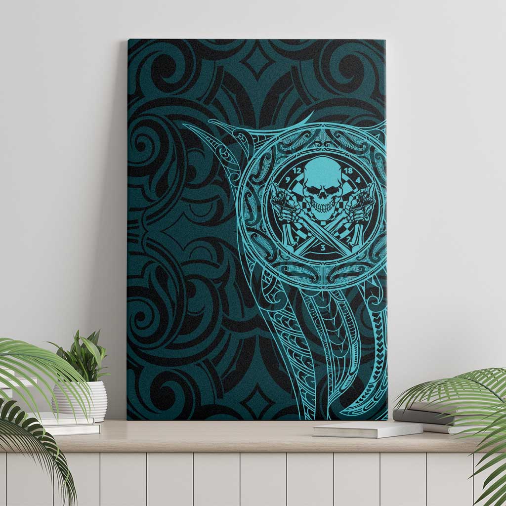 New Zealand Skull Darts Canvas Wall Art Aotearoa Maori Chest Tattoo Stylized Teal - Polynesian Pride